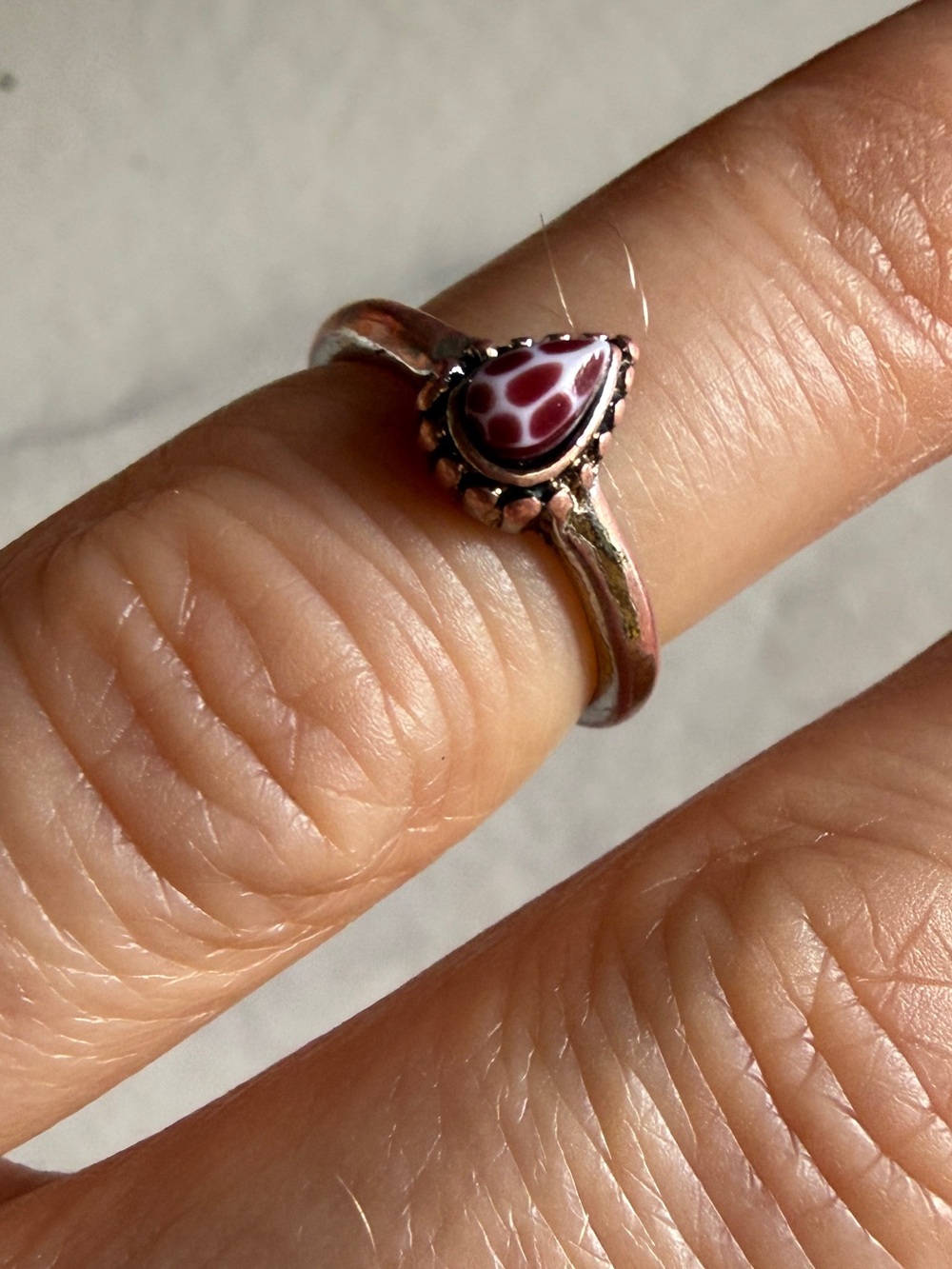 Silver Teardrop Pink Pattern Ring pinky knuckle toe Ring Sz 4